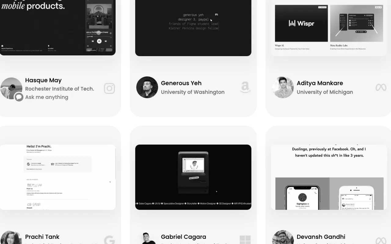 Anteprima di Cofolios, raccolta di portfolio e offerte per stage