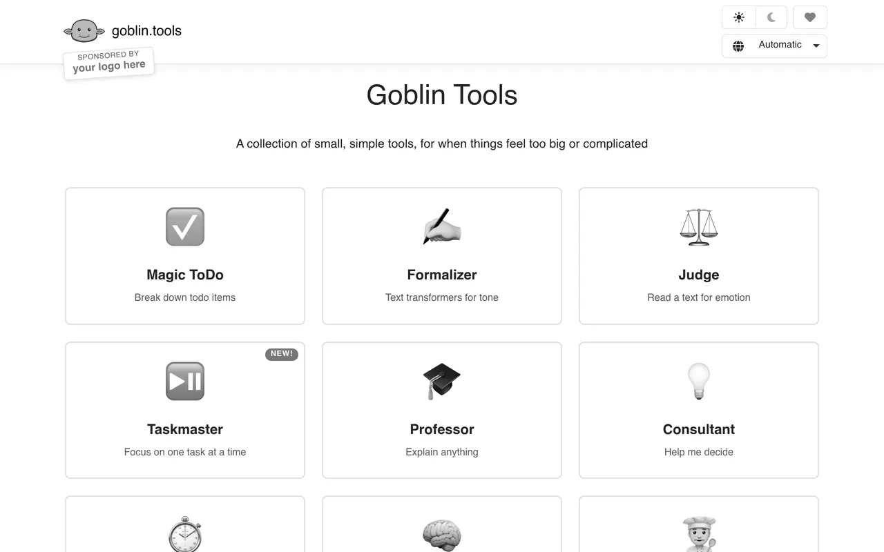 Anteprima di Goblin Tools