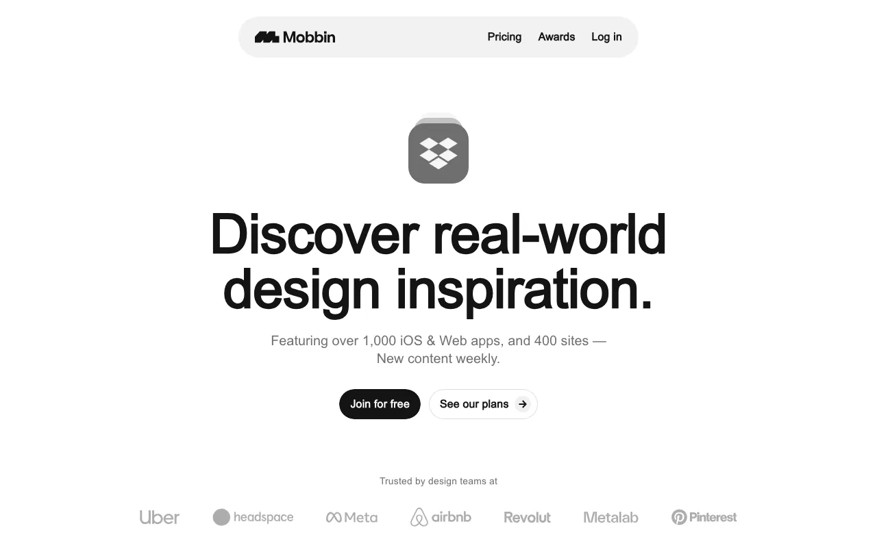 Anteprima di Mobbin, raccolta di screenshot